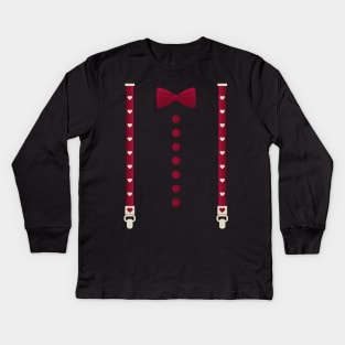 Hearts Bow Tie & Suspenders Valentine's Day Costume Kids Long Sleeve T-Shirt